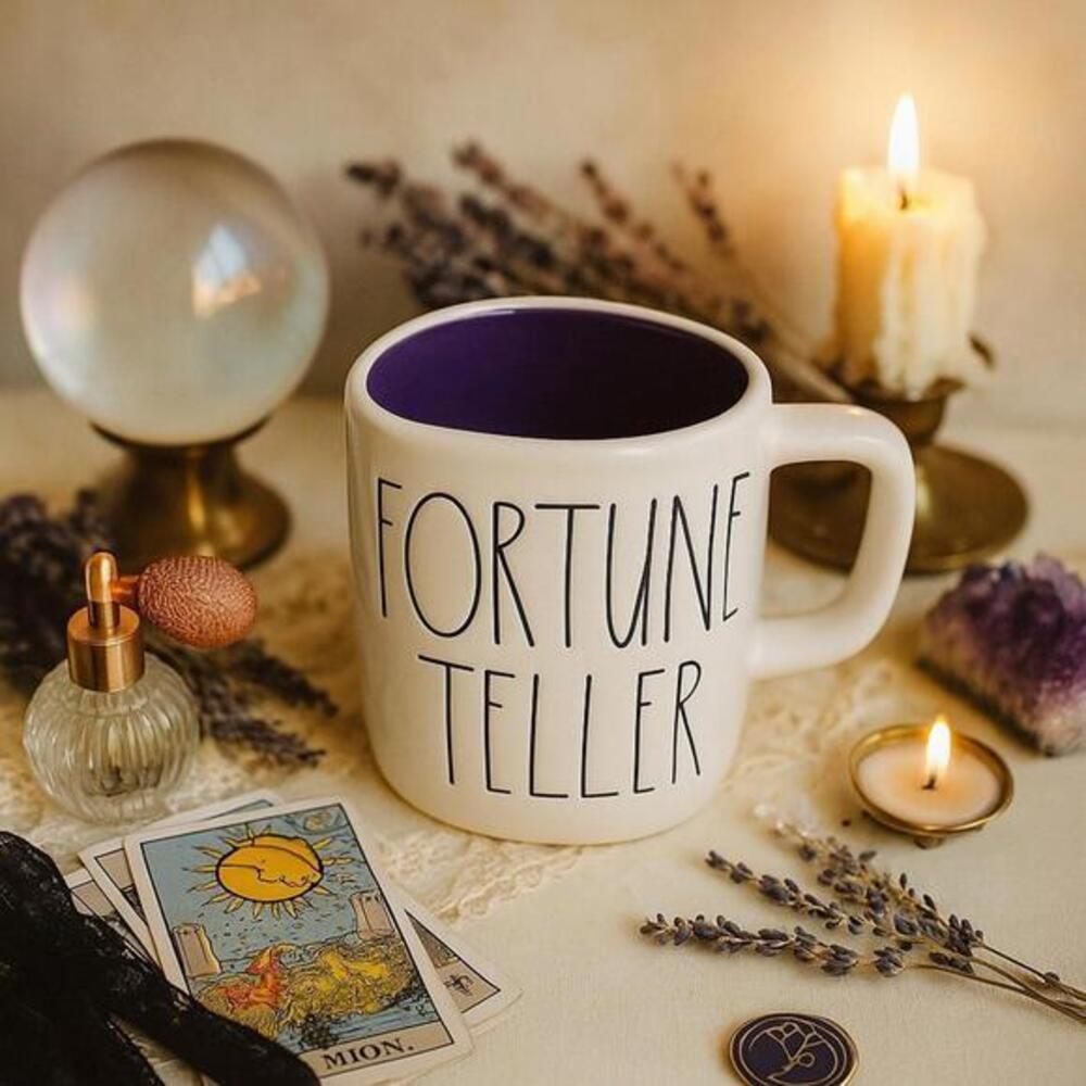 Rae Dunn Fortune Teller Mug Purple Interior Halloween NWT
